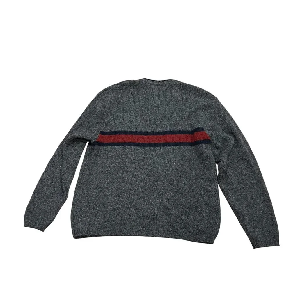 Eddie Bauer Vintage V-neck Wool Sweater, USA, Red Navy Stripe, Charcoal, L Tall